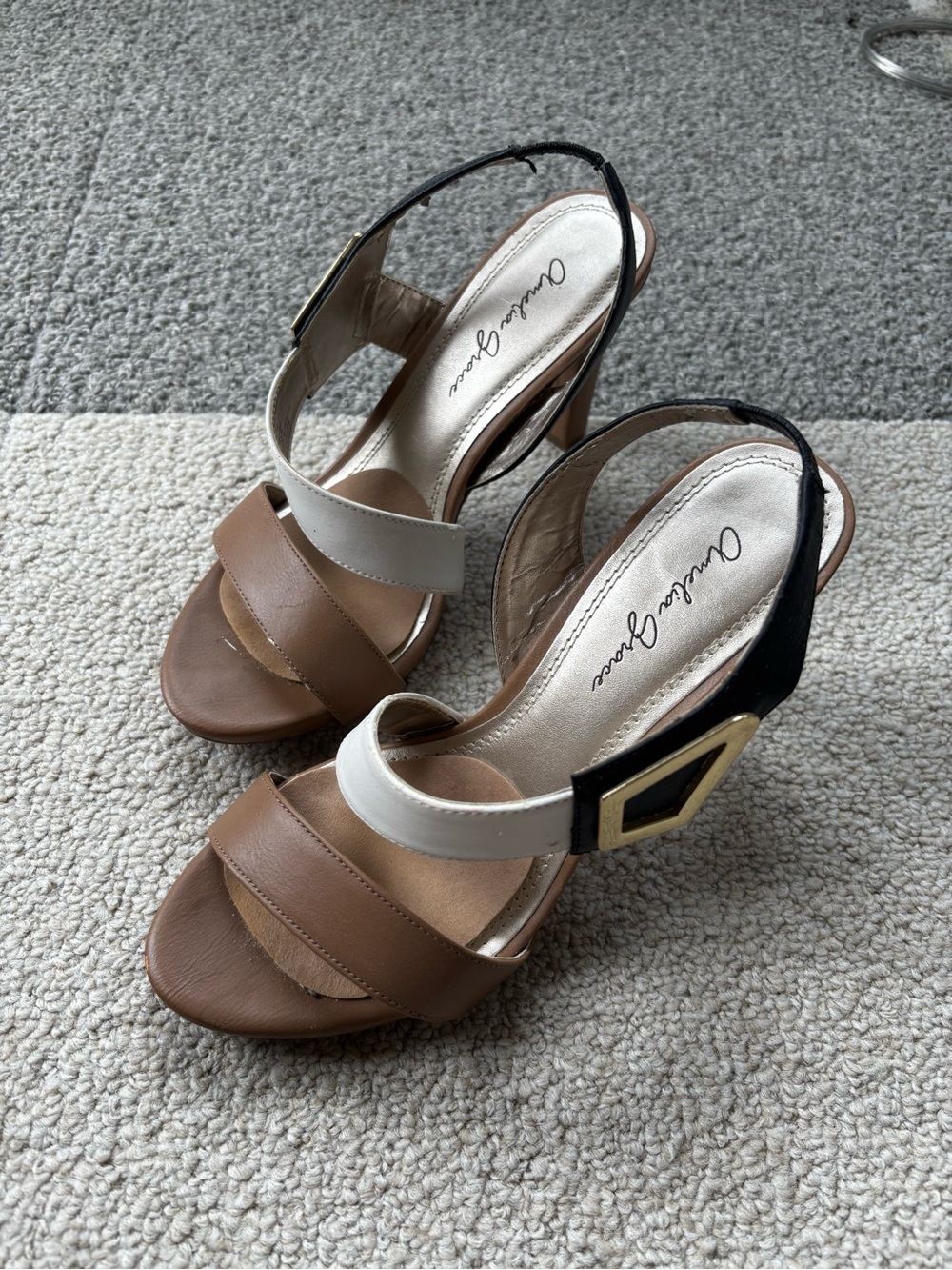 Classic Two-Tone Slingback Heels in Tan/Brown and Cream, and Navy/Black